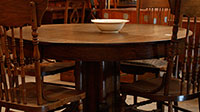 Round Oak Table and Pressed Back Chairs